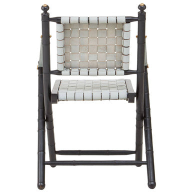 Kendari White Woven Leather and Black Teak Wood Accent Chair