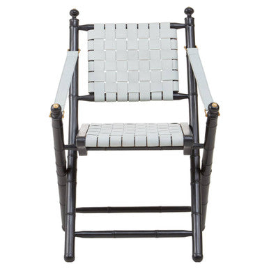 Kendari White Woven Leather and Black Teak Wood Accent Chair
