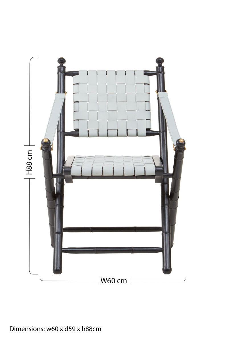 Kendari White Woven Leather and Black Teak Wood Accent Chair
