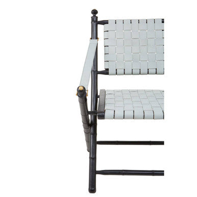 Kendari White Woven Leather and Black Teak Wood Accent Chair