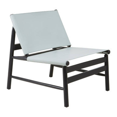 Kendari Grey Leather and Black Teak Wood Modern Sling Chair