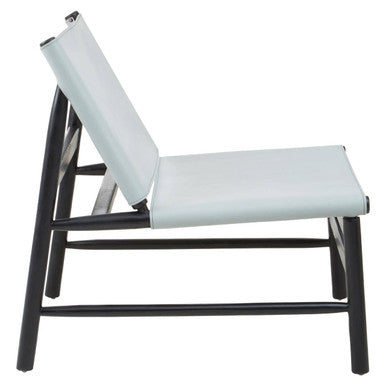Kendari Grey Leather and Black Teak Wood Modern Sling Chair