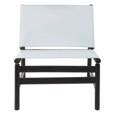 Kendari Grey Leather and Black Teak Wood Modern Sling Chair