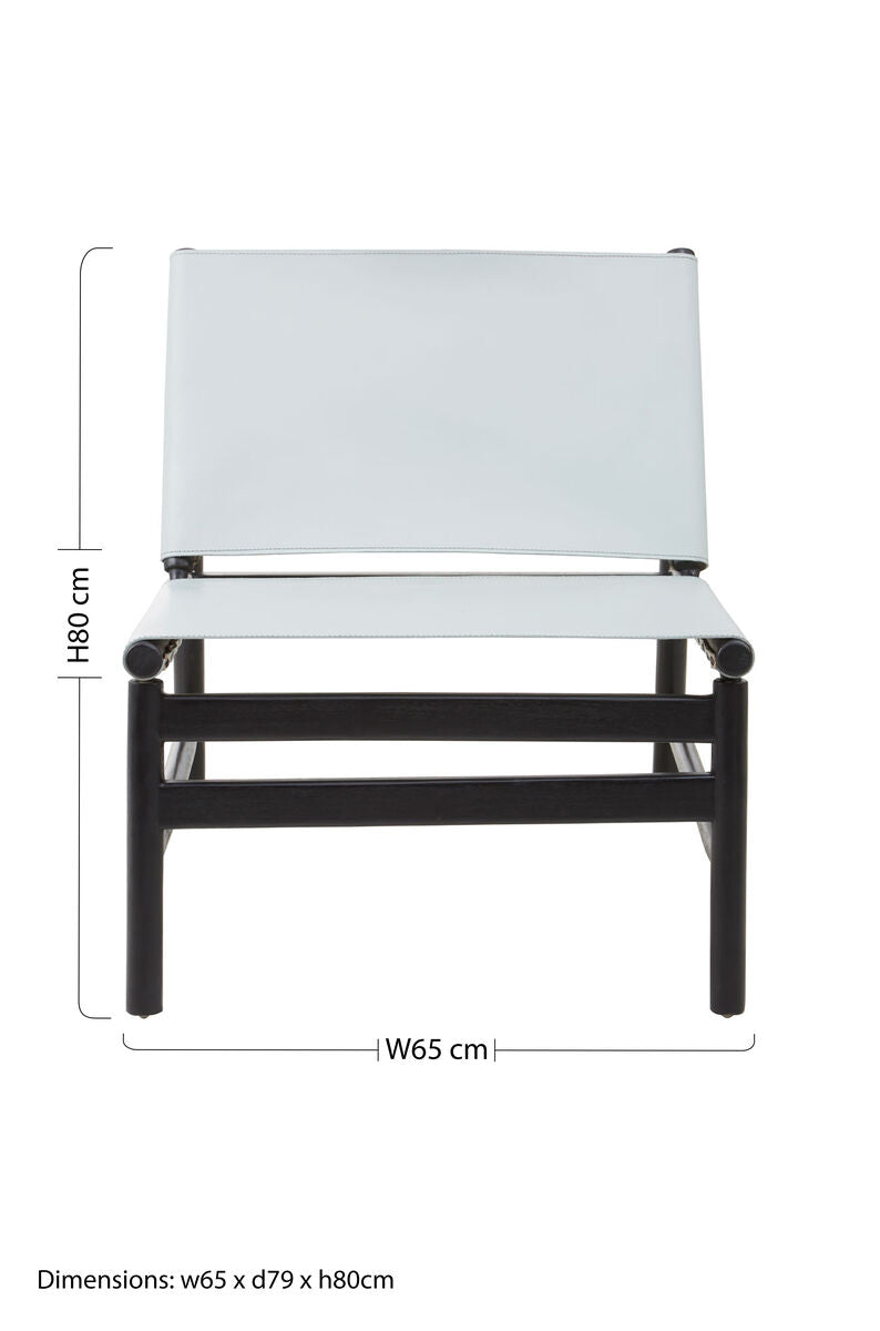 Kendari Grey Leather and Black Teak Wood Modern Sling Chair