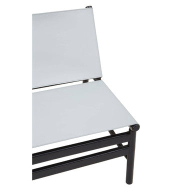 Kendari Grey Leather and Black Teak Wood Modern Sling Chair