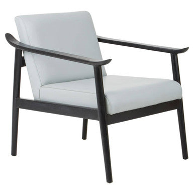 Kendari Grey Leather and Black Teak Wood Frame Armchair