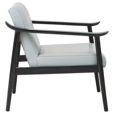 Kendari Grey Leather and Black Teak Wood Frame Armchair