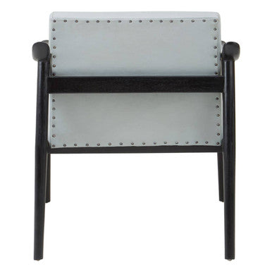 Kendari Grey Leather and Black Teak Wood Frame Armchair