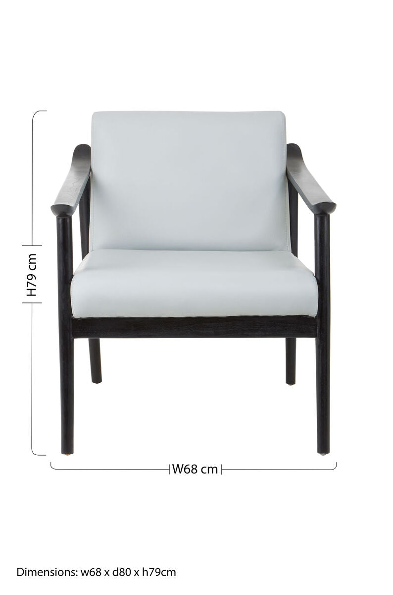 Kendari Grey Leather and Black Teak Wood Frame Armchair