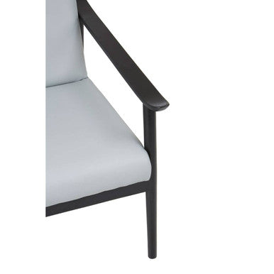 Kendari Grey Leather and Black Teak Wood Frame Armchair