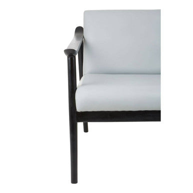 Kendari Grey Leather and Black Teak Wood Frame Armchair