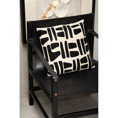 Kendari Black Leather and Teak Wood Frame Armchair