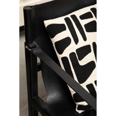 Kendari Black Leather and Teak Wood Frame Armchair