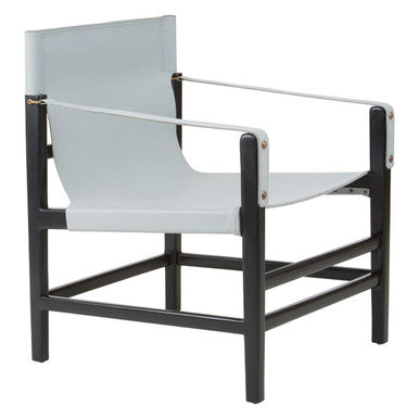 Kendari Grey Leather and Black Teak Wood Frame Chair