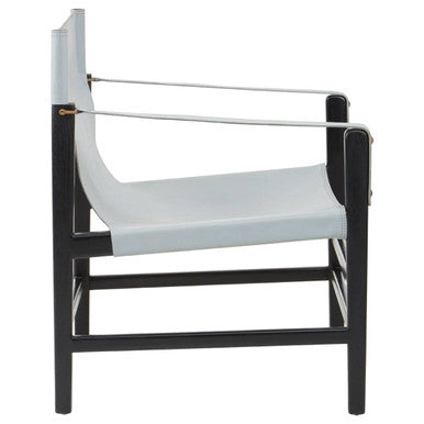 Kendari Grey Leather and Black Teak Wood Frame Chair