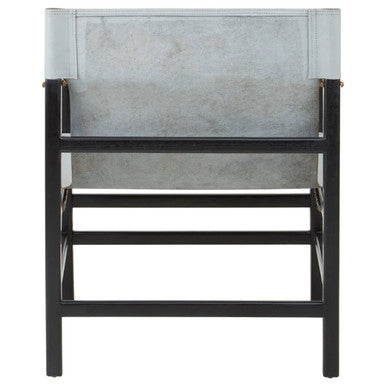 Kendari Grey Leather and Black Teak Wood Frame Chair