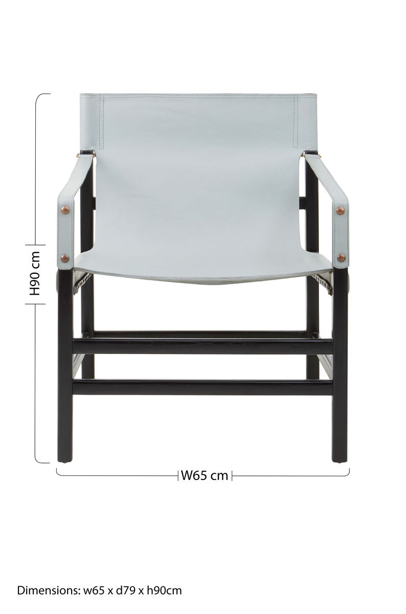 Kendari Grey Leather and Black Teak Wood Frame Chair