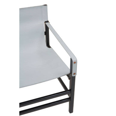 Kendari Grey Leather and Black Teak Wood Frame Chair