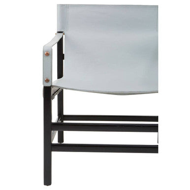 Kendari Grey Leather and Black Teak Wood Frame Chair