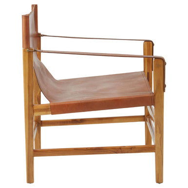 Kendari Brown Leather and Teak Wood Chair