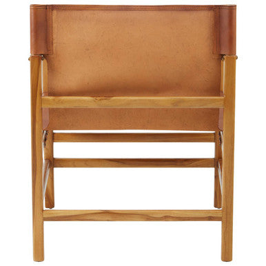 Kendari Brown Leather and Teak Wood Chair