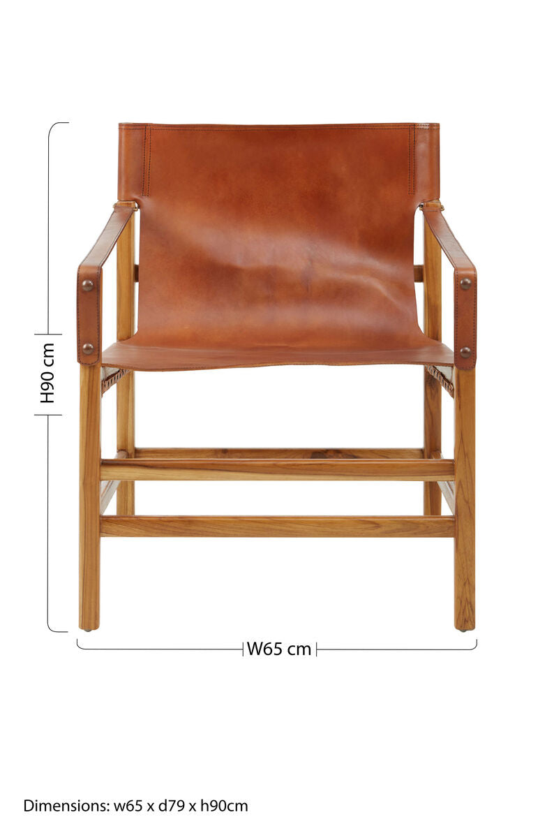 Kendari Brown Leather and Teak Wood Chair