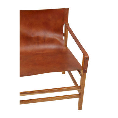 Kendari Brown Leather and Teak Wood Chair