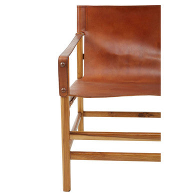 Kendari Brown Leather and Teak Wood Chair