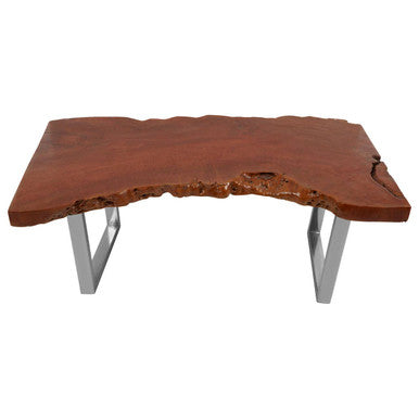 Brown Longan Wood Coffee Table with Silver Steel Frame | Surak