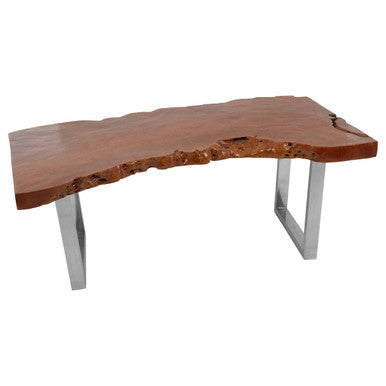 Brown Longan Wood Coffee Table with Silver Steel Frame | Surak