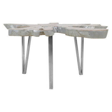 Silver Teak Wood Star Top Coffee Table with Steel Legs | Surak