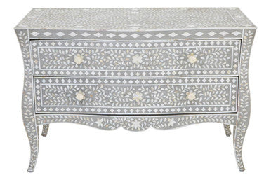 Fusion Grey and White Mother of Pearl Inlay 2 Drawer Chest