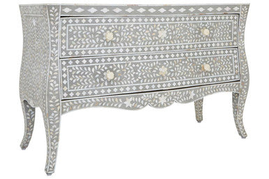 Fusion Grey and White Mother of Pearl Inlay 2 Drawer Chest