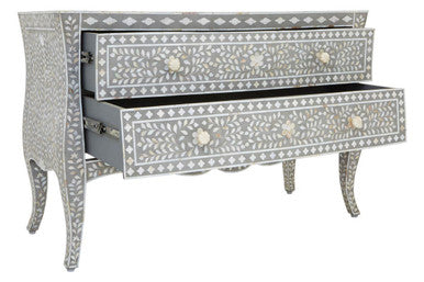 Fusion Grey and White Mother of Pearl Inlay 2 Drawer Chest