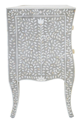 Fusion Grey and White Mother of Pearl Inlay 2 Drawer Chest