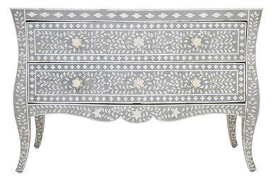 Fusion Grey and White Mother of Pearl Inlay 2 Drawer Chest