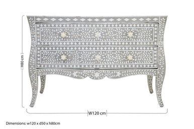 Fusion Grey and White Mother of Pearl Inlay 2 Drawer Chest