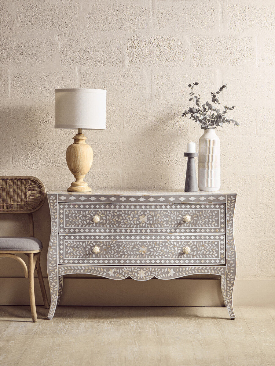 Fusion Grey and White Mother of Pearl Inlay 2 Drawer Chest