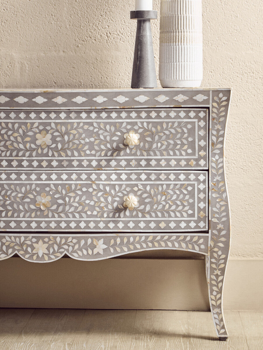 Fusion Grey and White Mother of Pearl Inlay 2 Drawer Chest