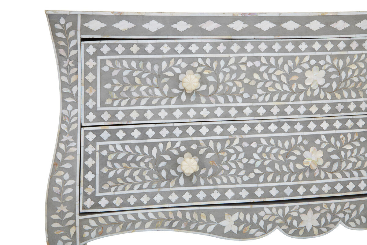 Fusion Grey and White Mother of Pearl Inlay 2 Drawer Chest