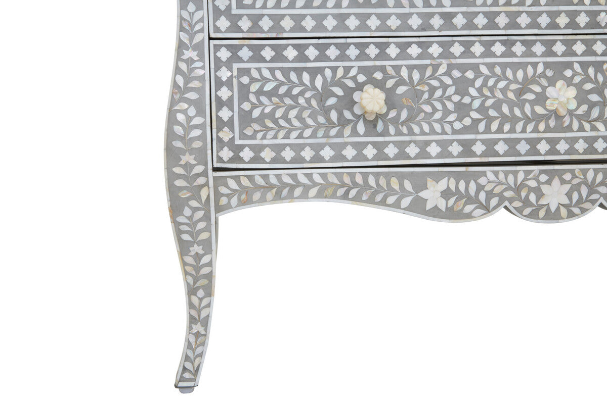 Fusion Grey and White Mother of Pearl Inlay 2 Drawer Chest