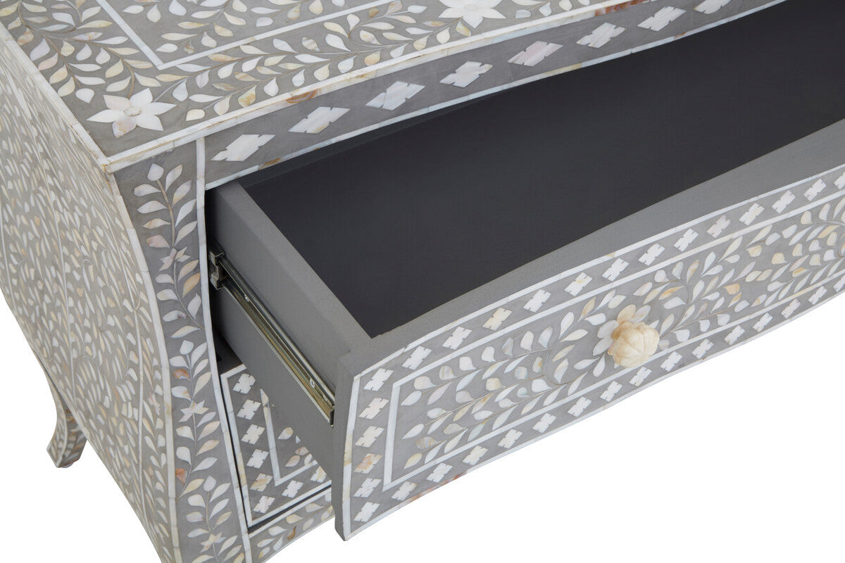 Fusion Grey and White Mother of Pearl Inlay 2 Drawer Chest