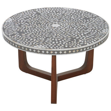 Fusion Mother of Pearl and Mango Wood Round Coffee Table