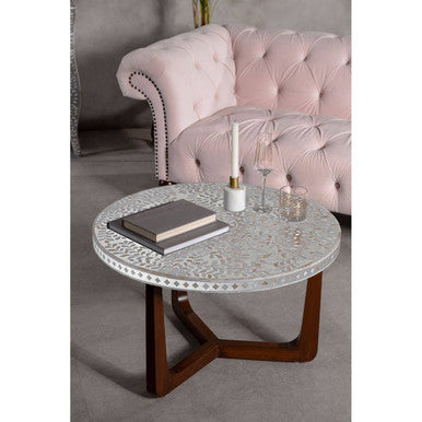 Fusion Mother of Pearl and Mango Wood Round Coffee Table
