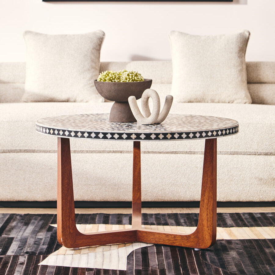 Fusion Mother of Pearl and Mango Wood Round Coffee Table