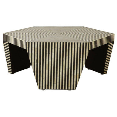 Fusion Black and White Bone Inlay Hexagonal Coffee Table