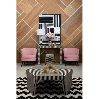 Fusion Black and White Bone Inlay Hexagonal Coffee Table
