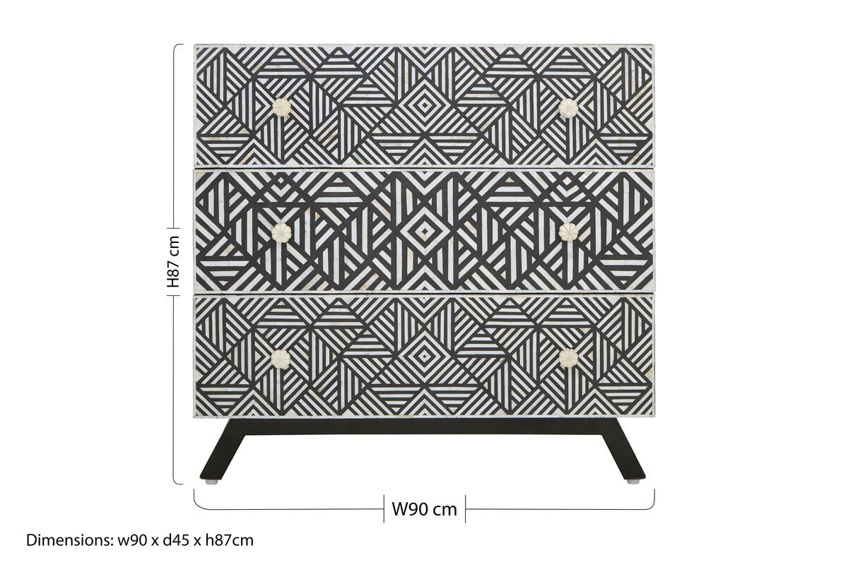 Fusion Mother of Pearl and Mango Wood 3 Drawer Chest