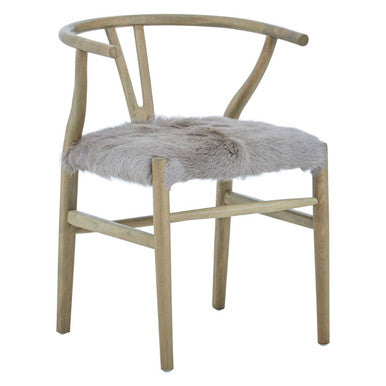 Hazel Natural Oak Wood and Grey Fur Dining Chair