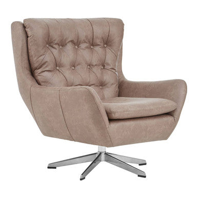 Harold Brown Leather Effect Button Tufted Swivel Chair